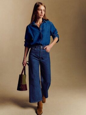 Sezane Le Crop High-Rise Wide Leg Jeans Size 42 NWT
